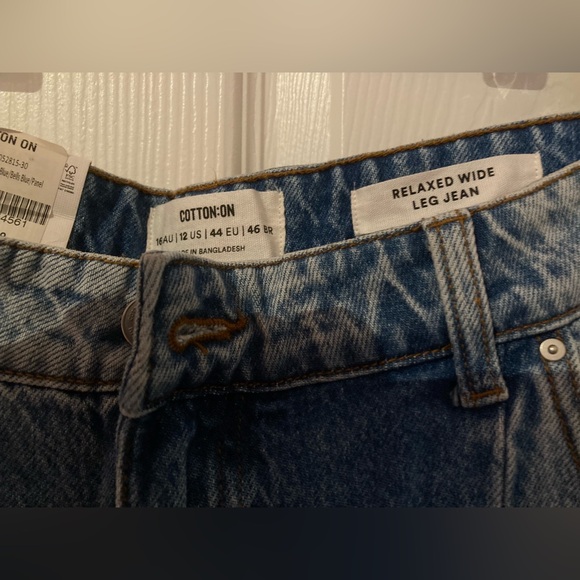 NWT Cotton On Women’s Two-Tone Blue Panel Relaxed Wide Leg Jeans Size 12 - Picture 3 of 3